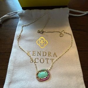 Kendra Scott Elisa discontinued threaded necklace in gold with green/blue stone